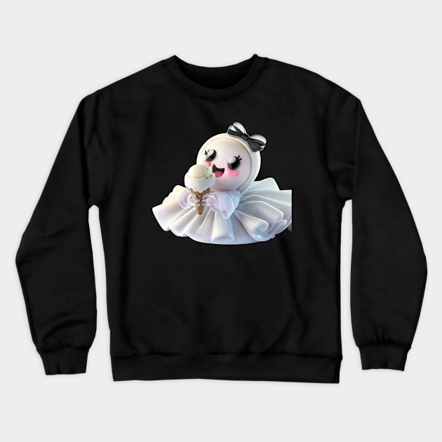 Cute ghost princess eating icecream Crewneck Sweatshirt by Spaceboyishere